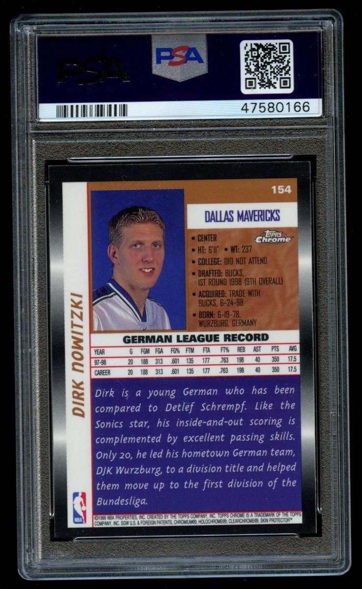 NBAカード Dirk Nowitzki Topps Chrome RC PSA 1998-99 Topps Chrome Refractor #154 Dirk Nowitzki Rookie