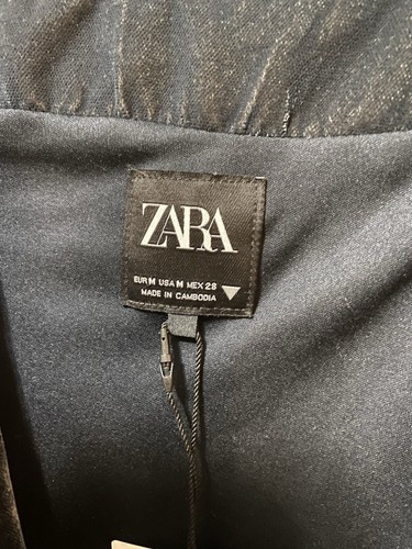 NWT ZARA Women Long Sleeve Velvet Surplice Neck Tie Waist Jacket SZ M Dark Gray - Picture 3 of 12