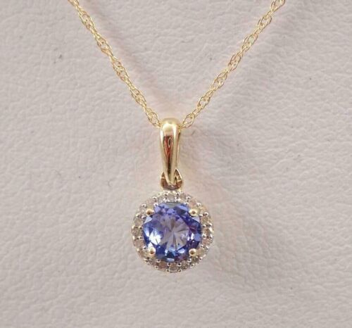 Pendentif femme en tanzanite simulée 2 ct plaqué or jaune 14 carats argent 925 - Photo 1 sur 4