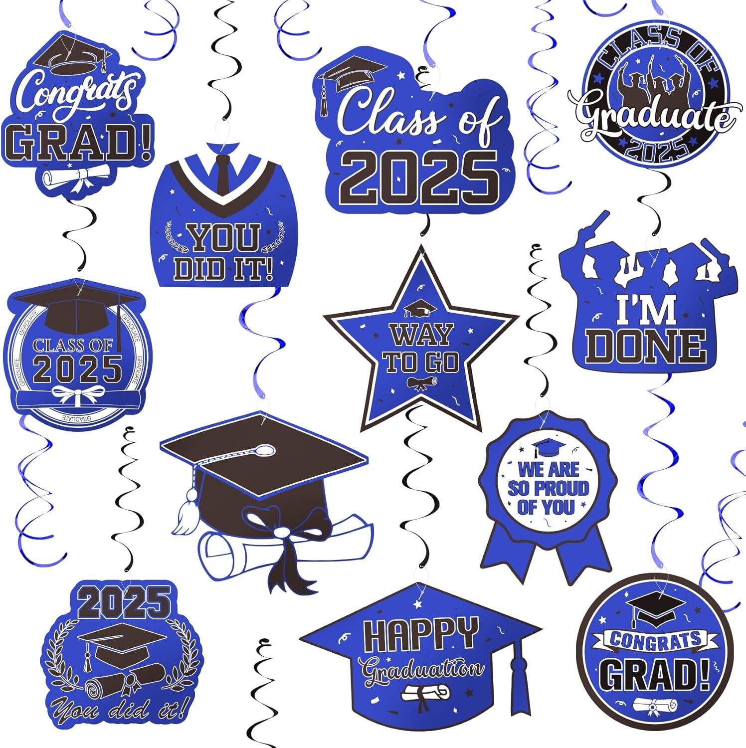 Graduation Decorations Class of 2025, 30 PCS Blue and Black Graduation Party Dec