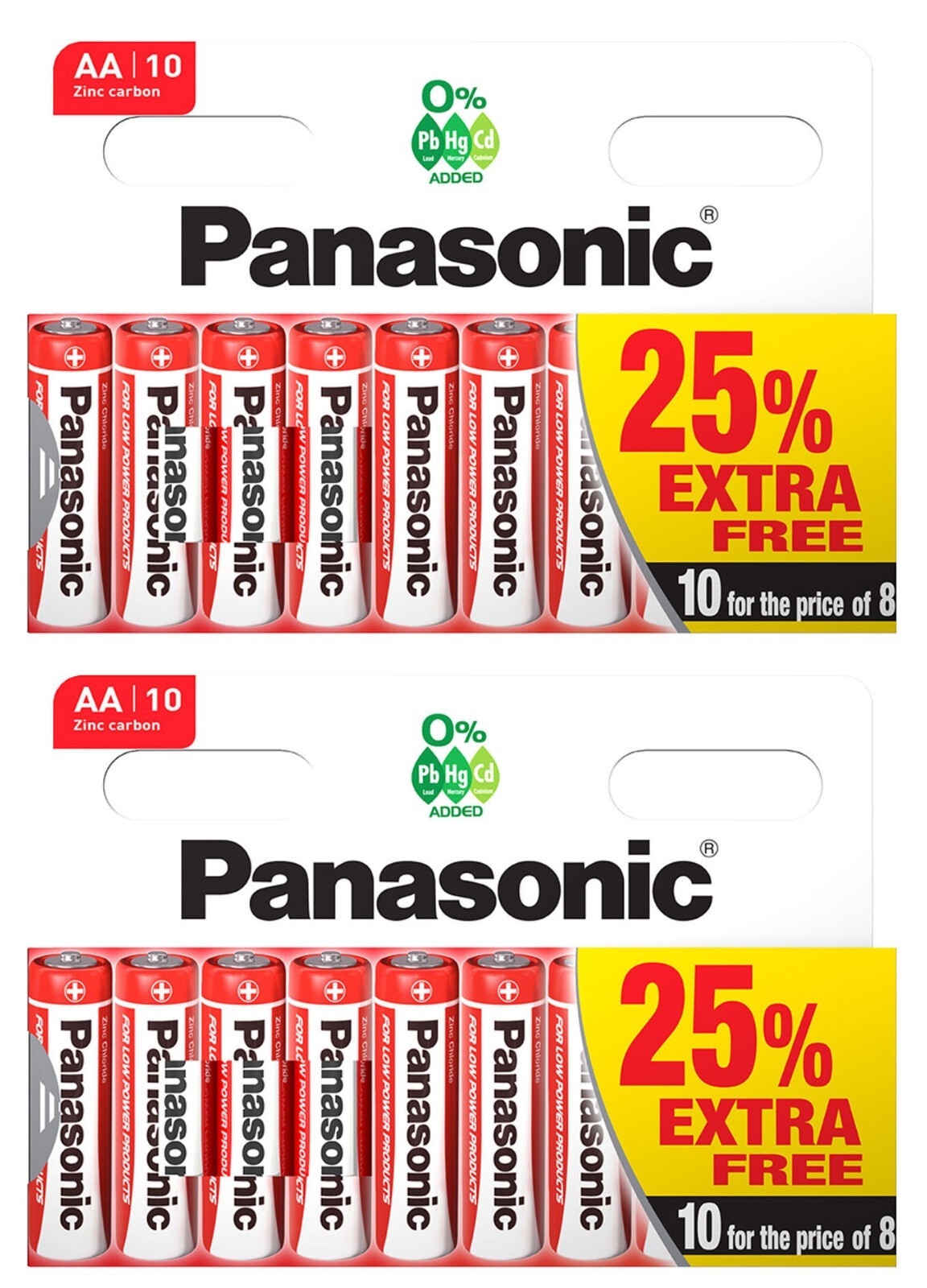 20 x AA Genuine PANASONIC Zinc Carbon Batteries - New R6 1.5V Long Expiry