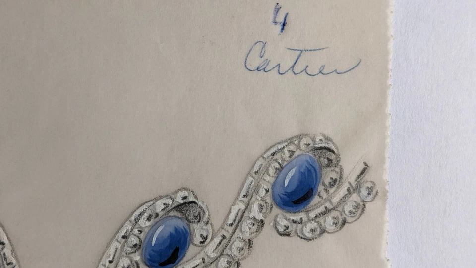 attribué à Cartier, Bijou dessiné collier, jewelry design, sur papier calque - Photo 4/4