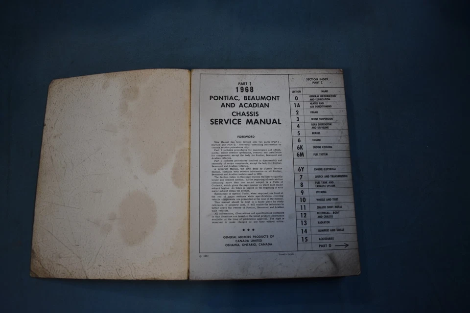 Pontiac 1968 taller de servicio manual de reparación tamaño completo Beaumont Acadian 2+2 canadiense Foto 3 de 4
