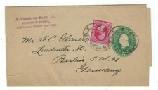 1894 New York to Berlin Germany, Uprated 2c Postal Stationery Wrapper