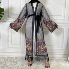 Women Open Abaya Kaftan Muslim Long Dress Dubai Cardigan Robe Kimono Caftan Gown