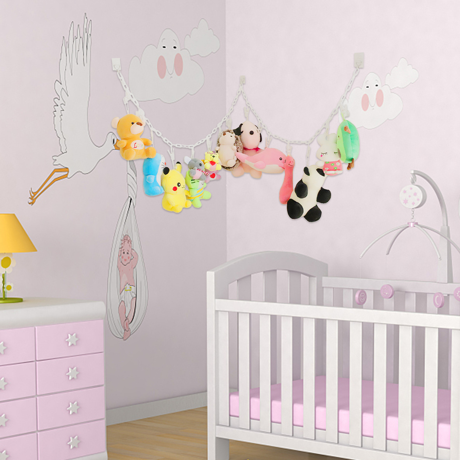 Plush Toy Chain Wall Ceiling 2m Hanging Organizer Strips With 20 Clips For Toys