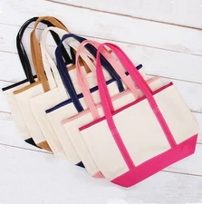 THREADART 100% COTTON NATURAL CANVAS TOTE BAGS COLORED HANDLES  2 SIZES 6 COLORS