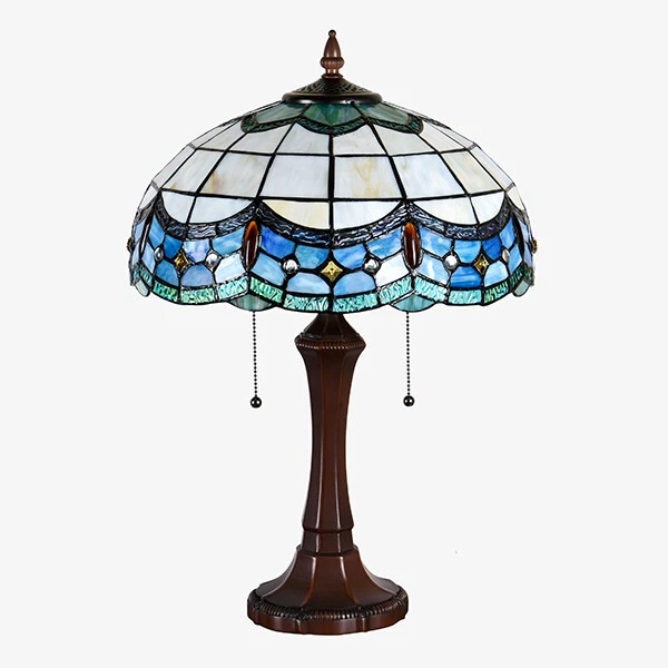 Lamp Tiffany Victorian Style Table Stained Glass Vintage Shade Light Desk Blue - Image 2 of 4