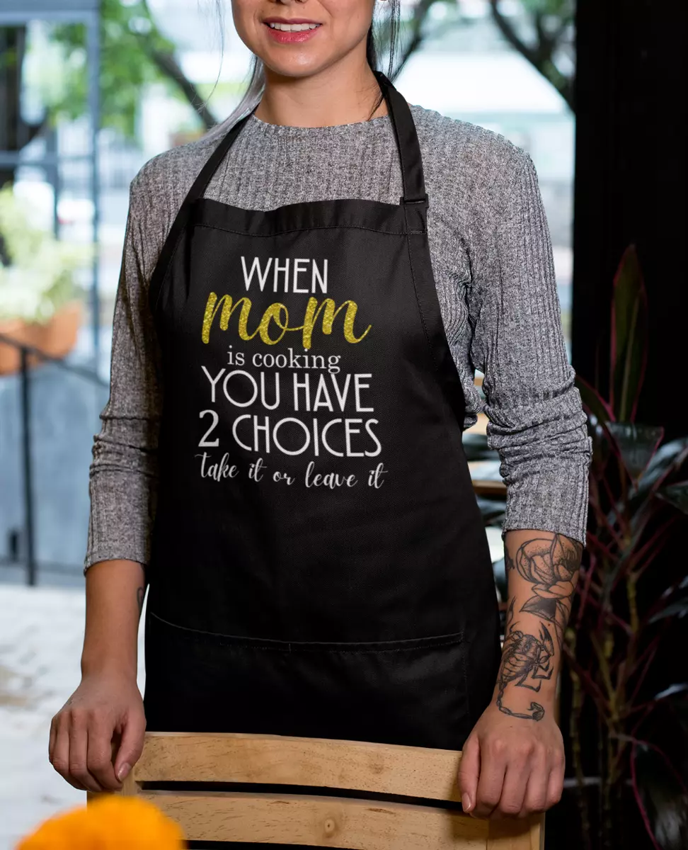 When Mom is Cooking Kitchen Apron with Pocket Gift Funny Humor