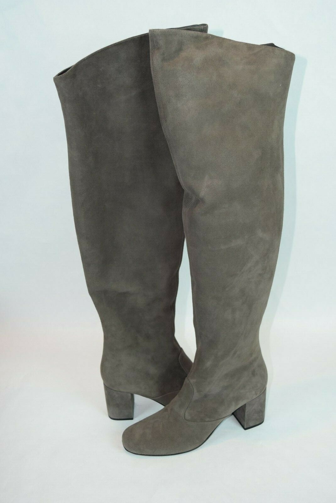 Stivali alti sopra il ginocchio nuovi con scatola $ 1500 donna YSL Saint Laurent BB scamosciati taglia 9 39 GRIGIO