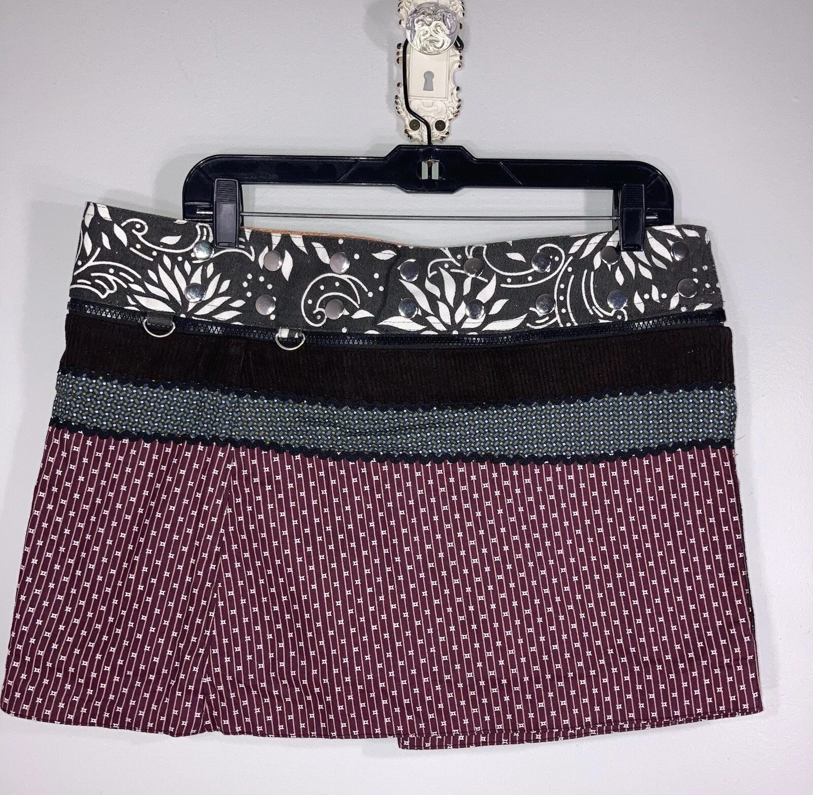 Boho Reversible Cotton Corduroy Wrap Skirt Floral Adjustable Snaps