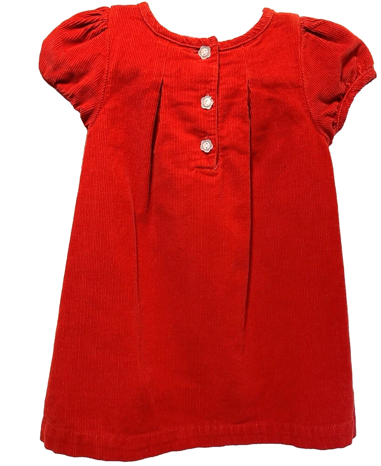 Vestido Nursery Rhyme Niña 18 Mo Rojo Pana Forrado Línea A con Mangas de Arco Foto 2 de 4
