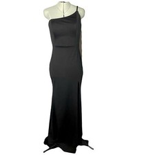 La Femme Black Formal Dress One Shoulder Thigh High Split Evening Wear Size 8
