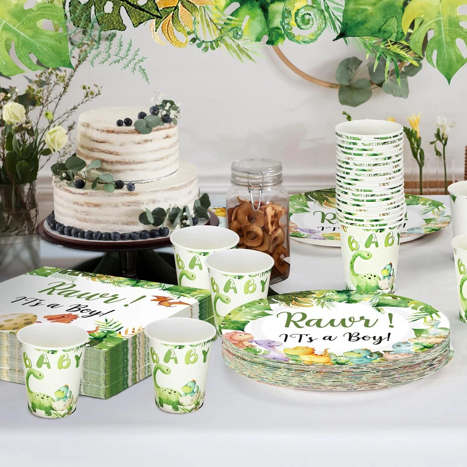 200 Pcs Dinosaur Baby Shower Paper Plates Napkins Cups Baby Shower Party Supp... - Image 2 of 4