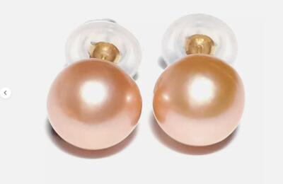 Beautiful 18K Gold Pink Round South Sea 10mm Pearl Classic Earrings