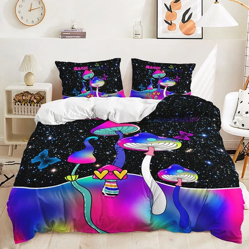 Mushroom Hedgehog Butterfly Blue Purple Pink Doona Duvet Quilt Cover Bed Set - Bild 4 von 32
