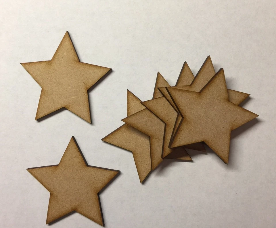 LASERKRIS Madera 100mm Forma de Estrellas Artesanía Espacios en Blanco, Corte Láser Boda, Libro de Visitas, Decoupage mdf