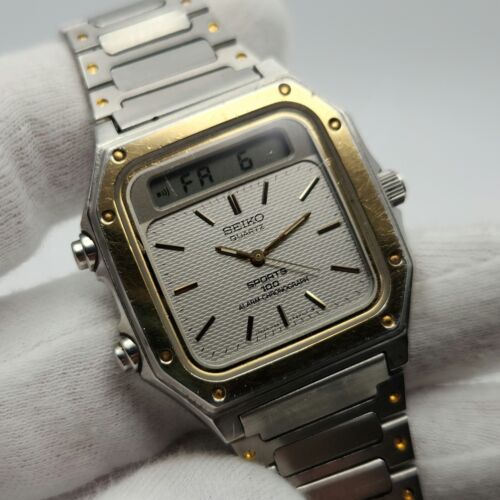 Reloj de cuarzo Seiko Sports 100 vintage de dos tonos Ana-Digi para hombre H557-5179 - Imagen 11 de 14