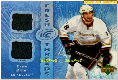 UD ICE 2007 DREW MILLER NHL ANAHEIM DUCKS FRESH THREADS DUAL GAME JERSEY #FTDM