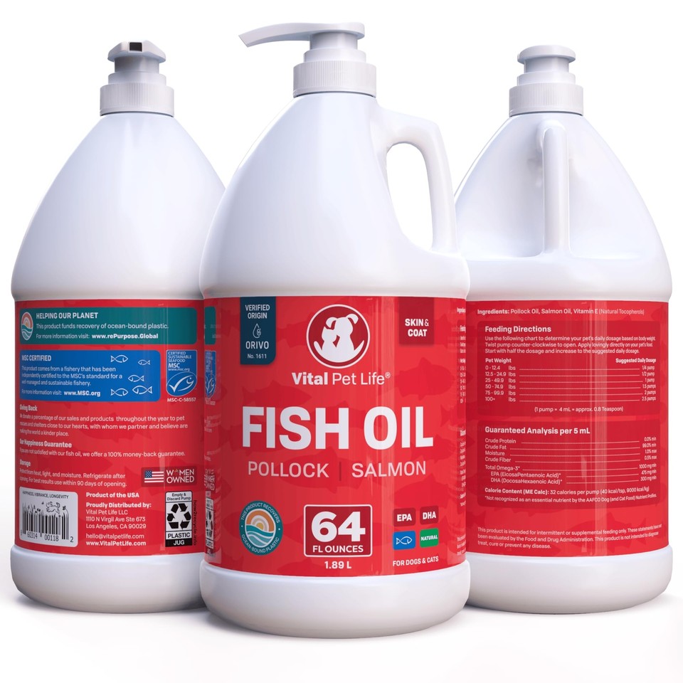 Fish Oil for Dogs Healthy Skin & Coat, Salmon, Pollock, All Natural