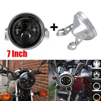 7'' LED Headlight + Mount Housing Bucket For Yamaha