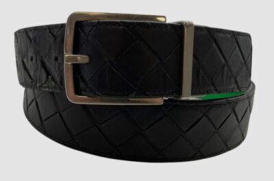 Bottega Veneta Men's Black Reversible Intrecciato Leather Belt