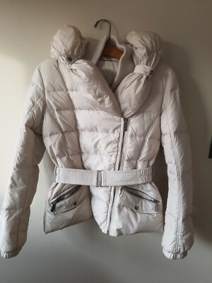 ADD DOWN Hooded Down Jacket Size 4 Beige/White