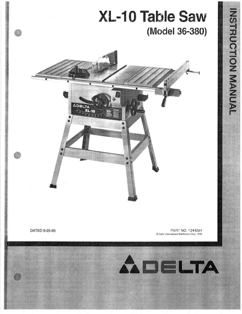 DELTA 36978 36979 10 Left Tilt Contractors Saw