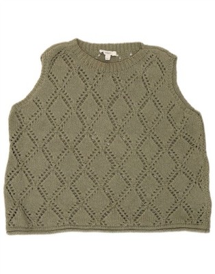 Marks & Spencer Womens Vest Tank Top UK 16 Large Khaki Cotton AI03