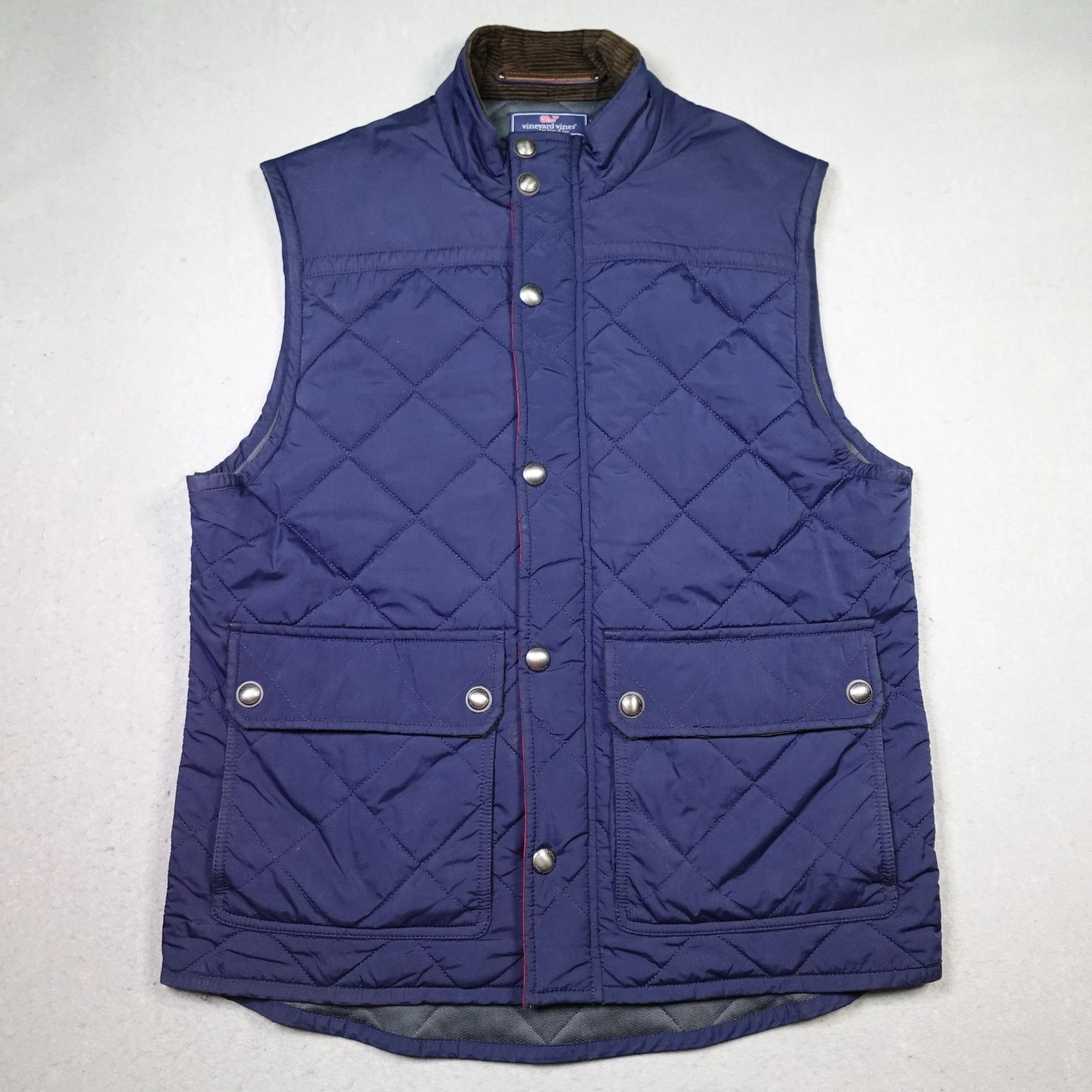 Vineyard Vines Vest Mens Medium Blue Quilted Insulated Full Zip Corduroy Collar