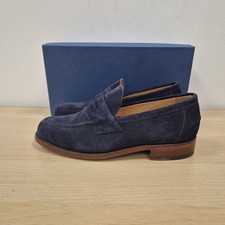 Sanders Vintage Aldwych Navy Suede Leather Slip On Loafers England Shoes Uk 8.5