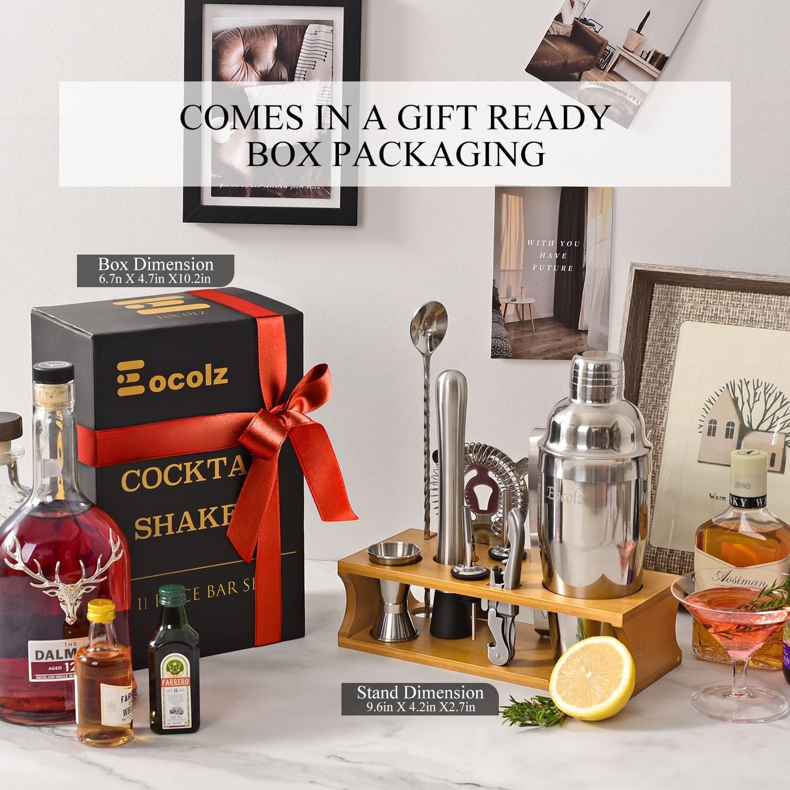 Bartender Kit Cocktail Shaker Set with Stand Bar Tool Bar Set for Drink Mixin...