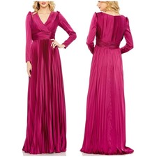Mac Duggal NWT Pleated Long Sleeve V-Neck Gown Pink Magenta Size 22 Faux Wrap