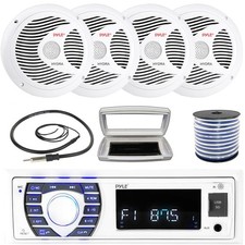 Pyle 1-DIN Bluetooth Marine MP3 Stereo W/White Cover, 4x 6.5" 150W Max Speakers