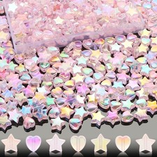 400 Pcs Acrylic Star Beads Heart for Jewelry Making, Small, Light Pink