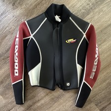 Sea-Doo Youth Wetsuit Jacket Top Size 9-10 Black/Red/White Front Zip