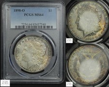 1898 O Morgan Silver Dollar $1 PCGS MS 64 (GORGEOUS RAINBOW TONING!)