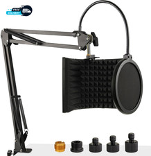 Microphone Isolation Shield with Mic Stand and Pop Filter Foldable Sound