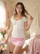 Bebe Babydoll  Ruffle Corset Top Milk Maid Cap Sleeve Y2K Sz L Coquette Feminine