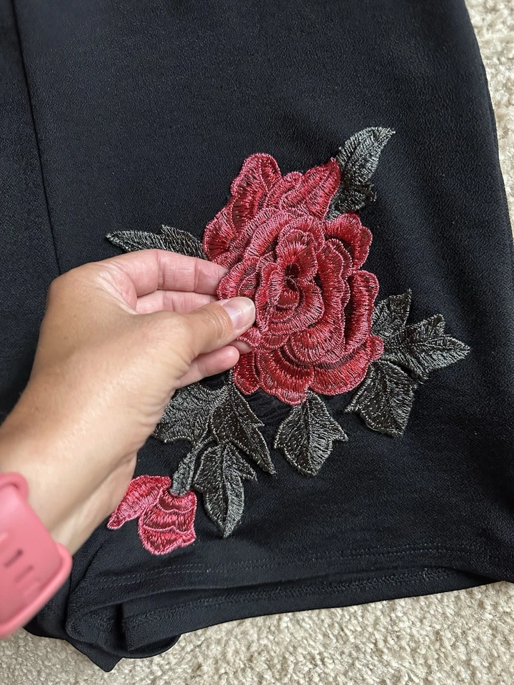 Black Papaya Romper With Flower Design Embroidery! Perfect For Date Night - Image 2 of 4