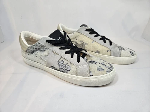 Steve Madden Philosophy Womens Sneakers Size 8.5 Calf Hair Silver Metallic NY90 - Picture 2 of 12