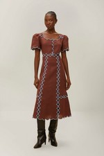 Farm Rio ALTRD Euroflax Premium Linen Midi Dress in Brown sz S