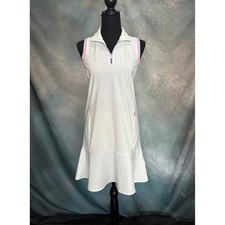 RLX Ralph Lauren Womens Small White Sleeveless Golf Tennis Dress Pink Blue Trim