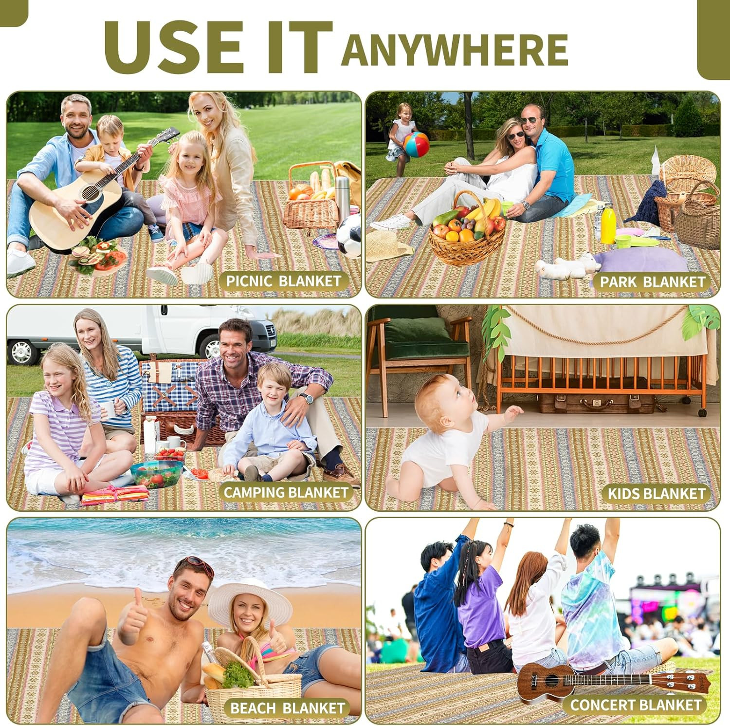 Picnic Blankets Outdoor Extra Large-Waterproof Picnic Blanket with Shoulder Carr