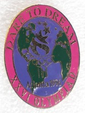 Atlanta 1996 Olympics Pinback Button Dare to Dream XXVI Olympiad Oval 1990s pin