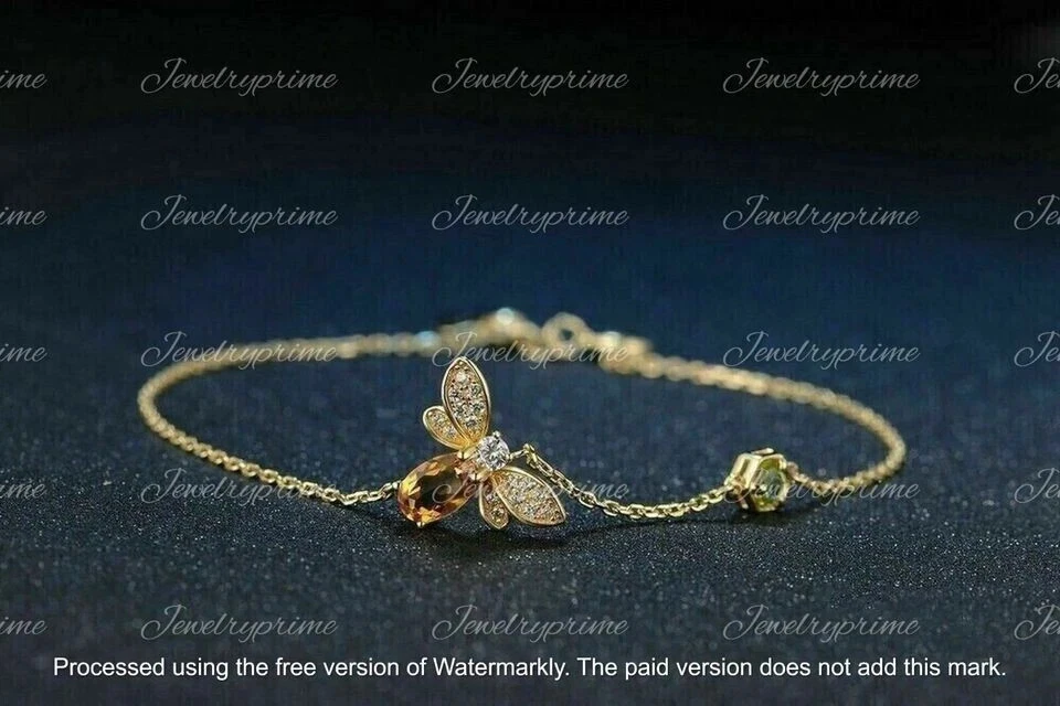 2Ct Round Cut Lab Created Citrine Bee Chain Bracelet 14K Yellow Gold Plated - Image 3 of 4