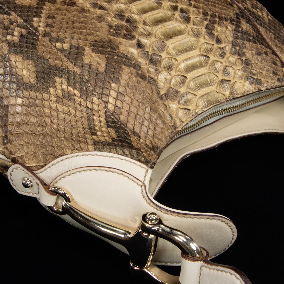GUCCI Python Leather Horsebit Shoulder Bag Gold A… - image 4