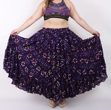 Women 25 Yard 4 Tier Jaipuri Cotton Belly Dance Violet Polka Dot Long Maxi Skirt