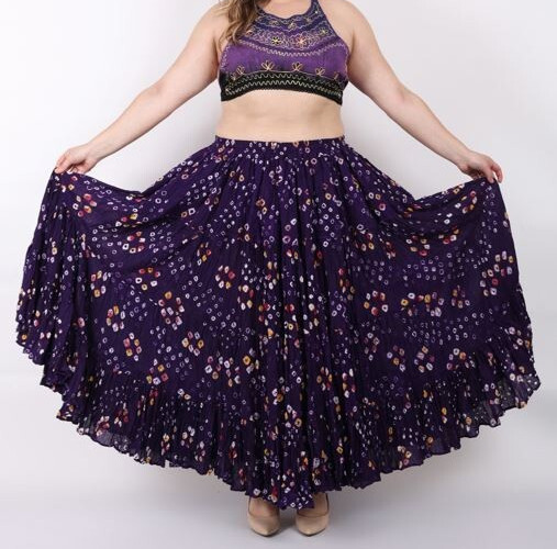 Maxi falda larga a lunares violeta danza del vientre de algodón Jaipuri de 4 ...