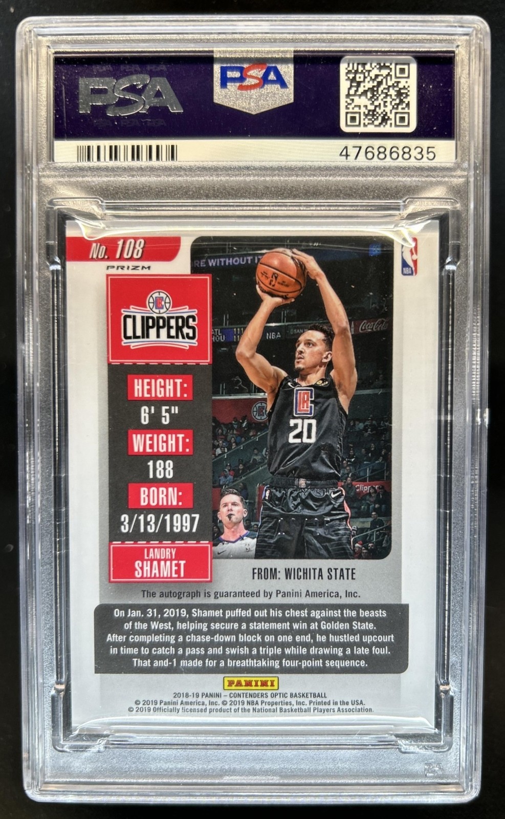 2018-19 Contenders Optic Landry Shamet RC Orange Rookie Ticket Auto #/25 PSA 9 view 2